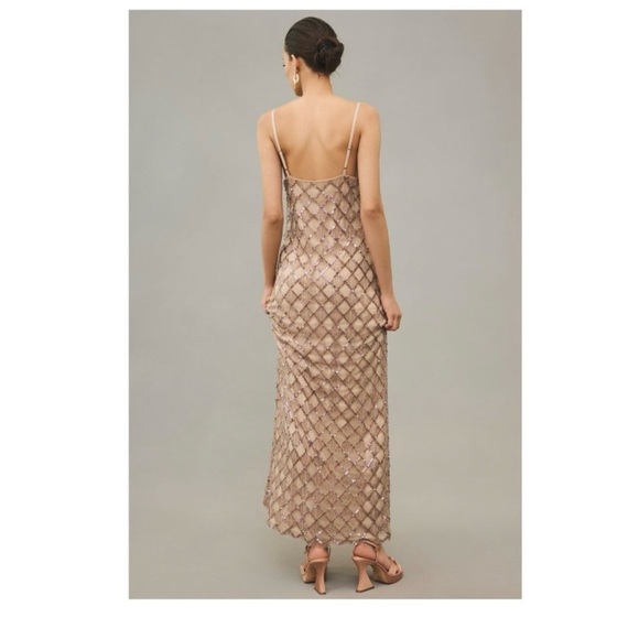 Anthropologie Let Me Be Checked Shine Dress Mauve Beaded Sequined - Small - Picture 3 of 4